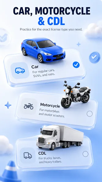 DMV Practice Test state and vehicle category selection