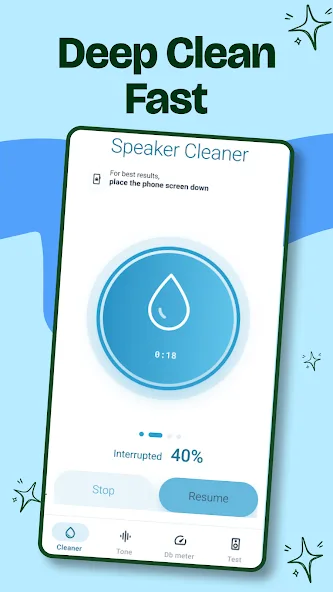 DrySpeaker cleaner controls and sound mode selection